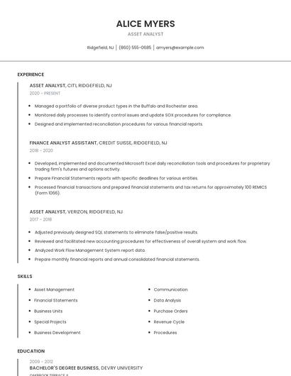 Asset Analyst Resume