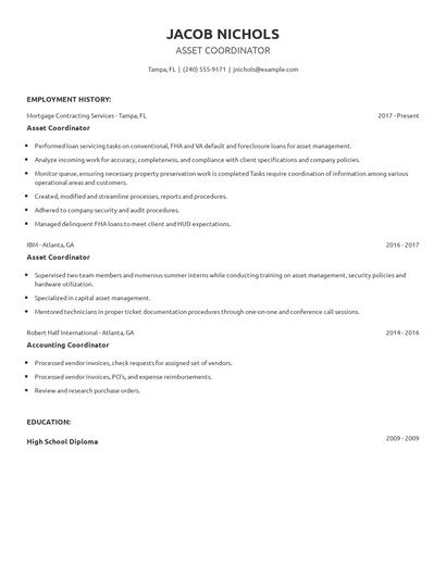 Asset Coordinator Resume
