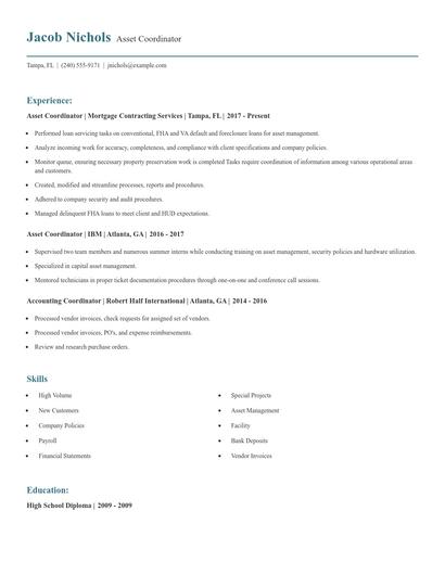 Asset Coordinator Resume