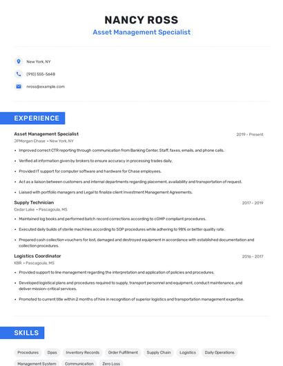 Asset Management Specialist Resume