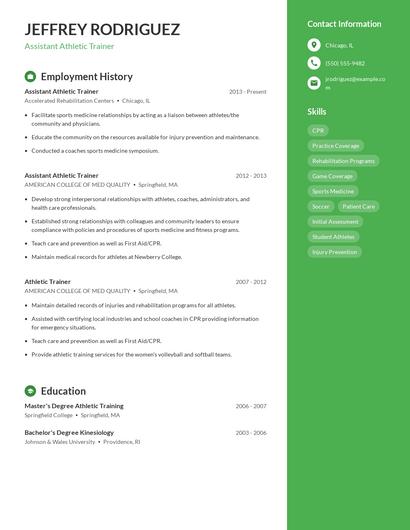 Assistant Athletic Trainer Resume