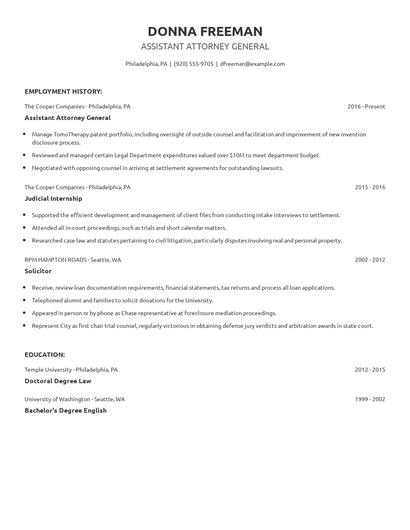 Assistant Attorney General Resume
