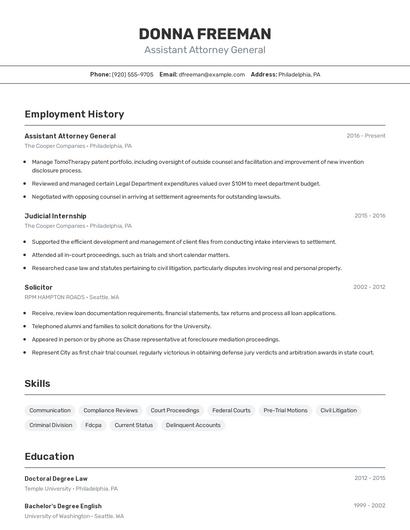 Assistant Attorney General Resume