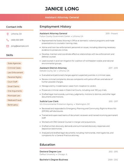 Assistant Attorney General Resume