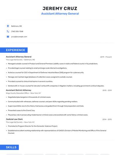 Assistant Attorney General Resume