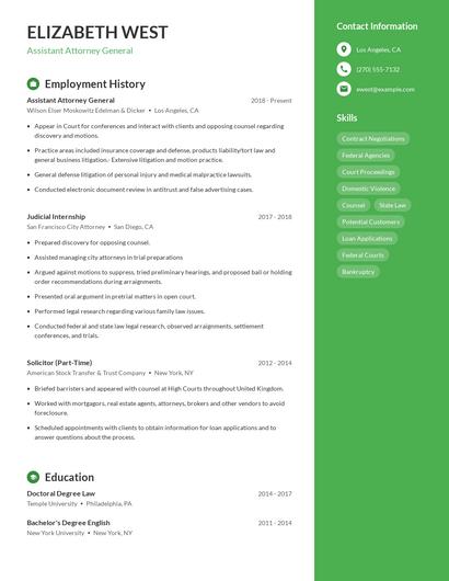Assistant Attorney General Resume