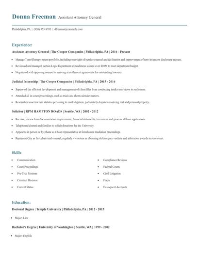 Assistant Attorney General Resume