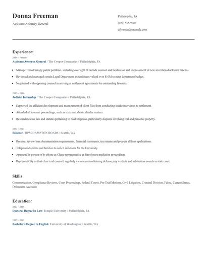 Assistant Attorney General Resume