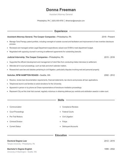Assistant Attorney General Resume