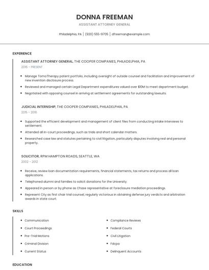 Assistant Attorney General Resume