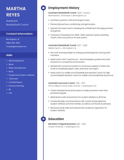 Assistant Basketball Coach Resume