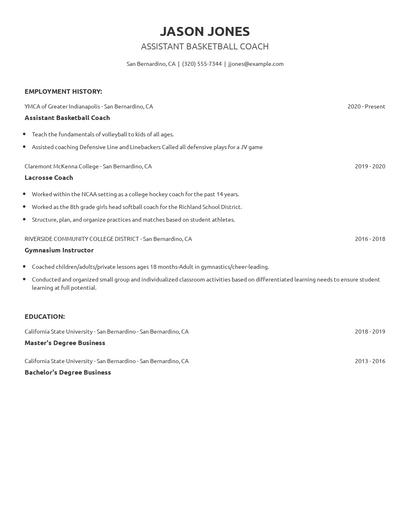 Assistant Basketball Coach Resume