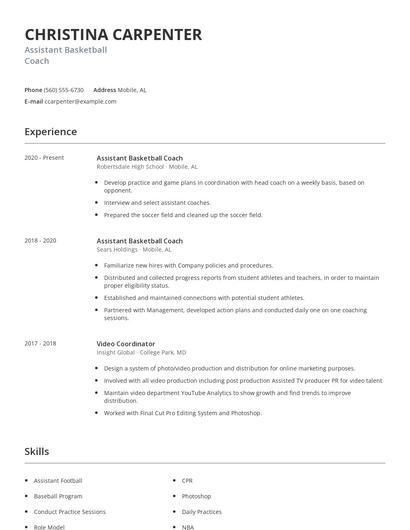Assistant Basketball Coach Resume