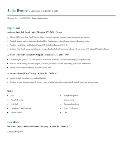 Assistant Basketball Coach Resume
