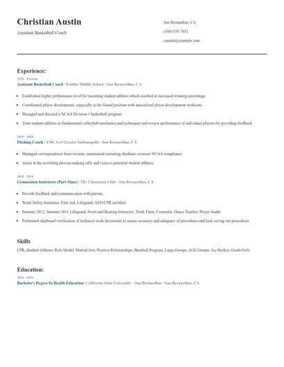 Assistant Basketball Coach Resume