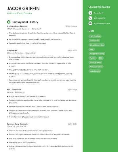 Assistant Camp Director Resume