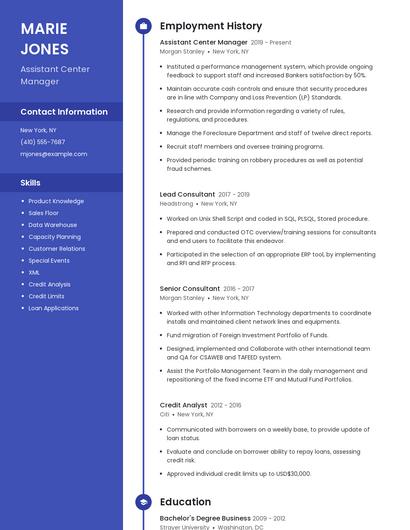 Assistant Center Manager Resume