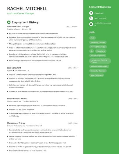 Assistant Center Manager Resume