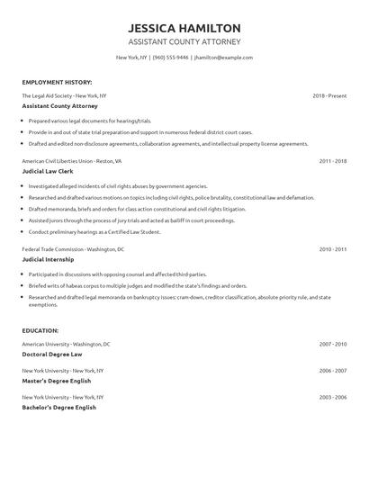Assistant County Attorney Resume