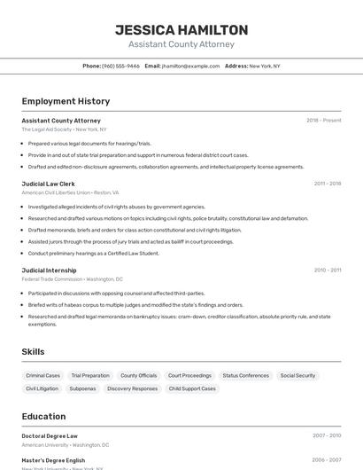 Assistant County Attorney Resume