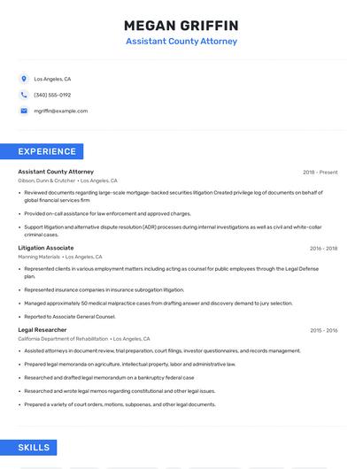Assistant County Attorney Resume