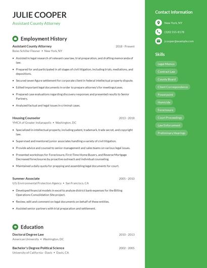 Assistant County Attorney Resume