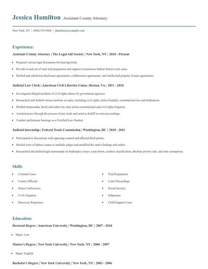 Assistant County Attorney Resume