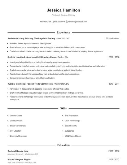 Assistant County Attorney Resume
