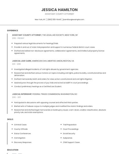 Assistant County Attorney Resume