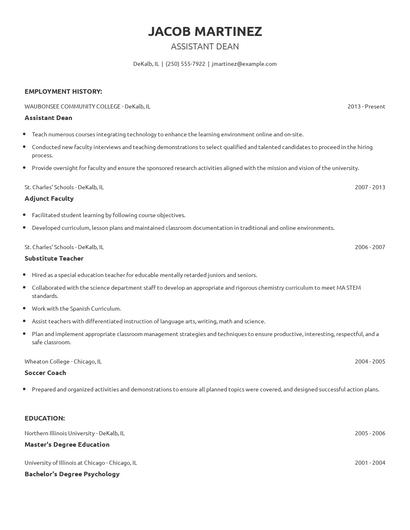 Assistant Dean Resume