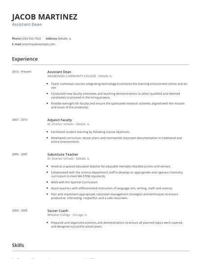 Assistant Dean Resume