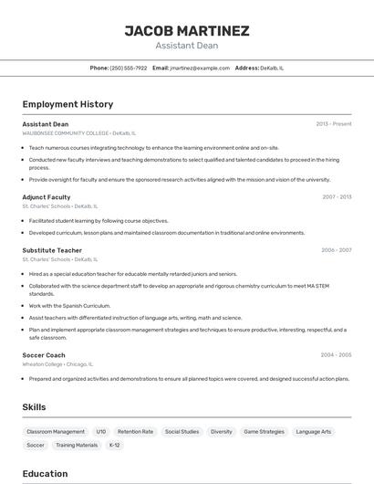 Assistant Dean Resume