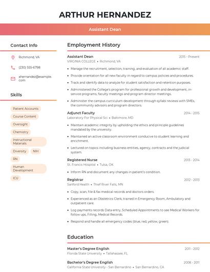 Assistant Dean Resume