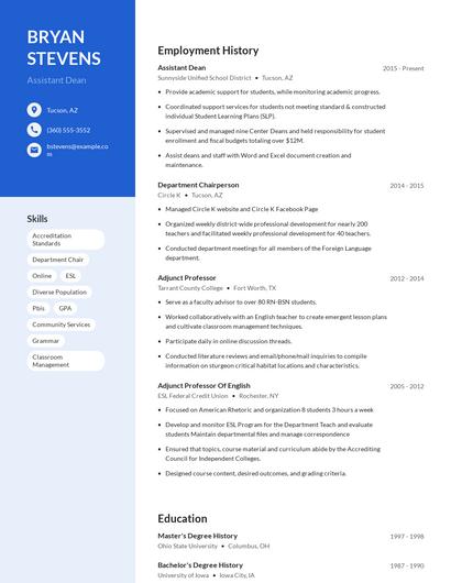 Assistant Dean Resume