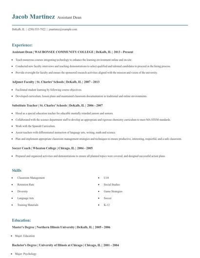 Assistant Dean Resume