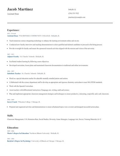 Assistant Dean Resume