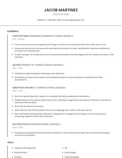 Assistant Dean Resume