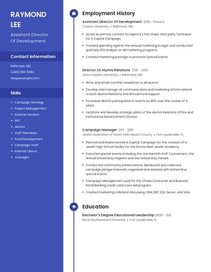 Assistant Director Of Development Resume