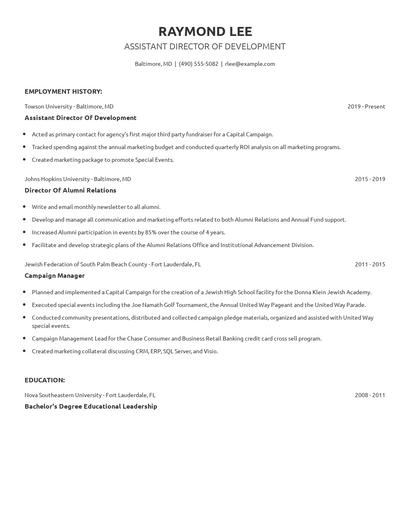 Assistant Director Of Development Resume