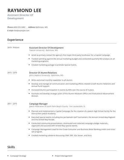 Assistant Director Of Development Resume