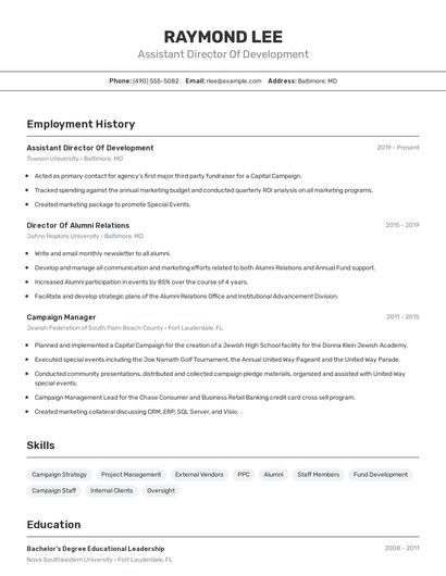 Assistant Director Of Development Resume