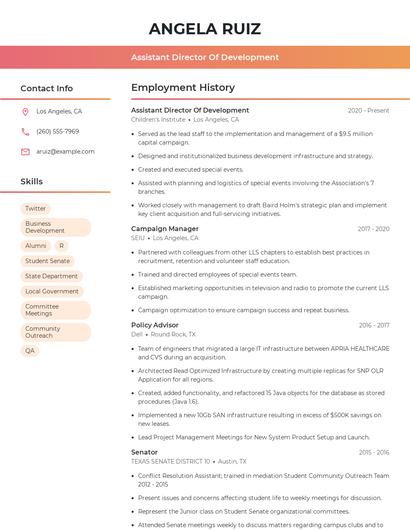 Assistant Director Of Development Resume