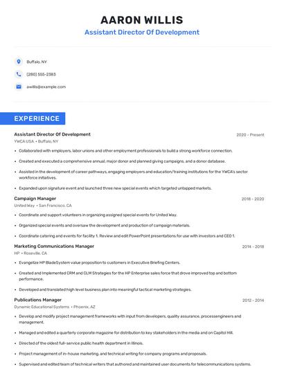 Assistant Director Of Development Resume