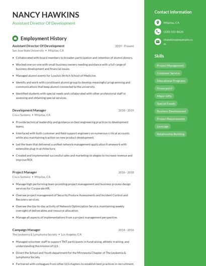 Assistant Director Of Development Resume