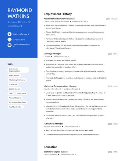 Assistant Director Of Development Resume