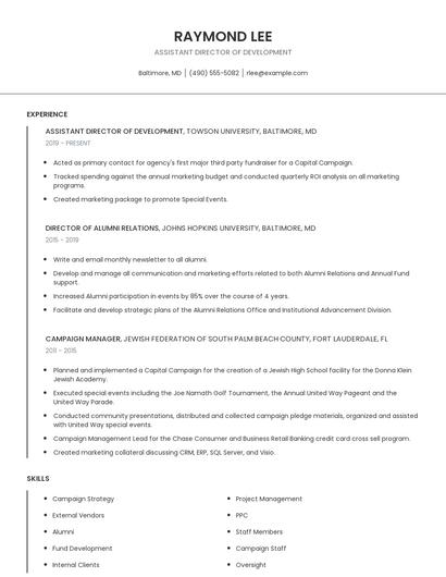 Assistant Director Of Development Resume