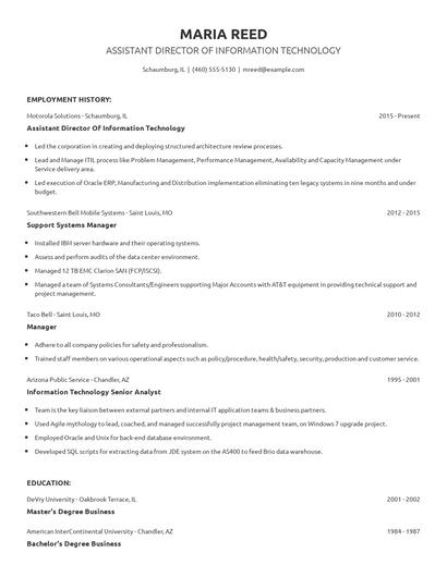 Assistant Director Of Information Technology Resume