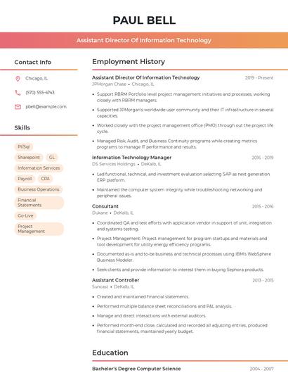 Assistant Director Of Information Technology Resume