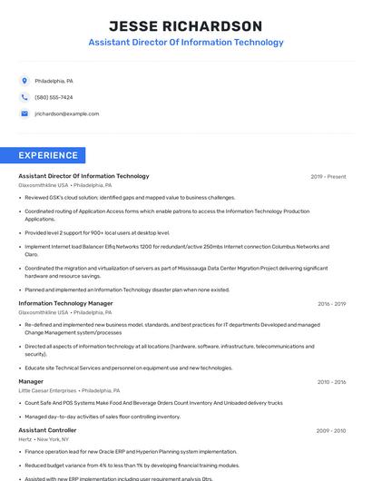 Assistant Director Of Information Technology Resume