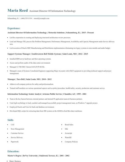 Assistant Director Of Information Technology Resume